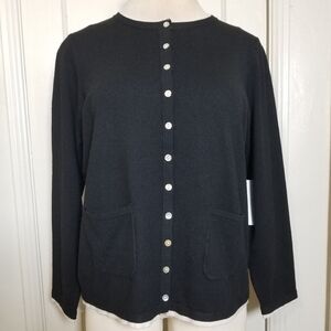DESIGN HISTORY 2X Black White Piping Button down Long Sleeve Cardigan NWT